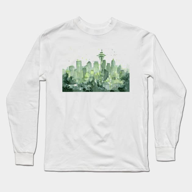 Seattle Watercolor Long Sleeve T-Shirt by Olechka